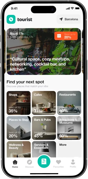 De Tourist-app op een telefoon met lokale aanbiedingen in Barcelona