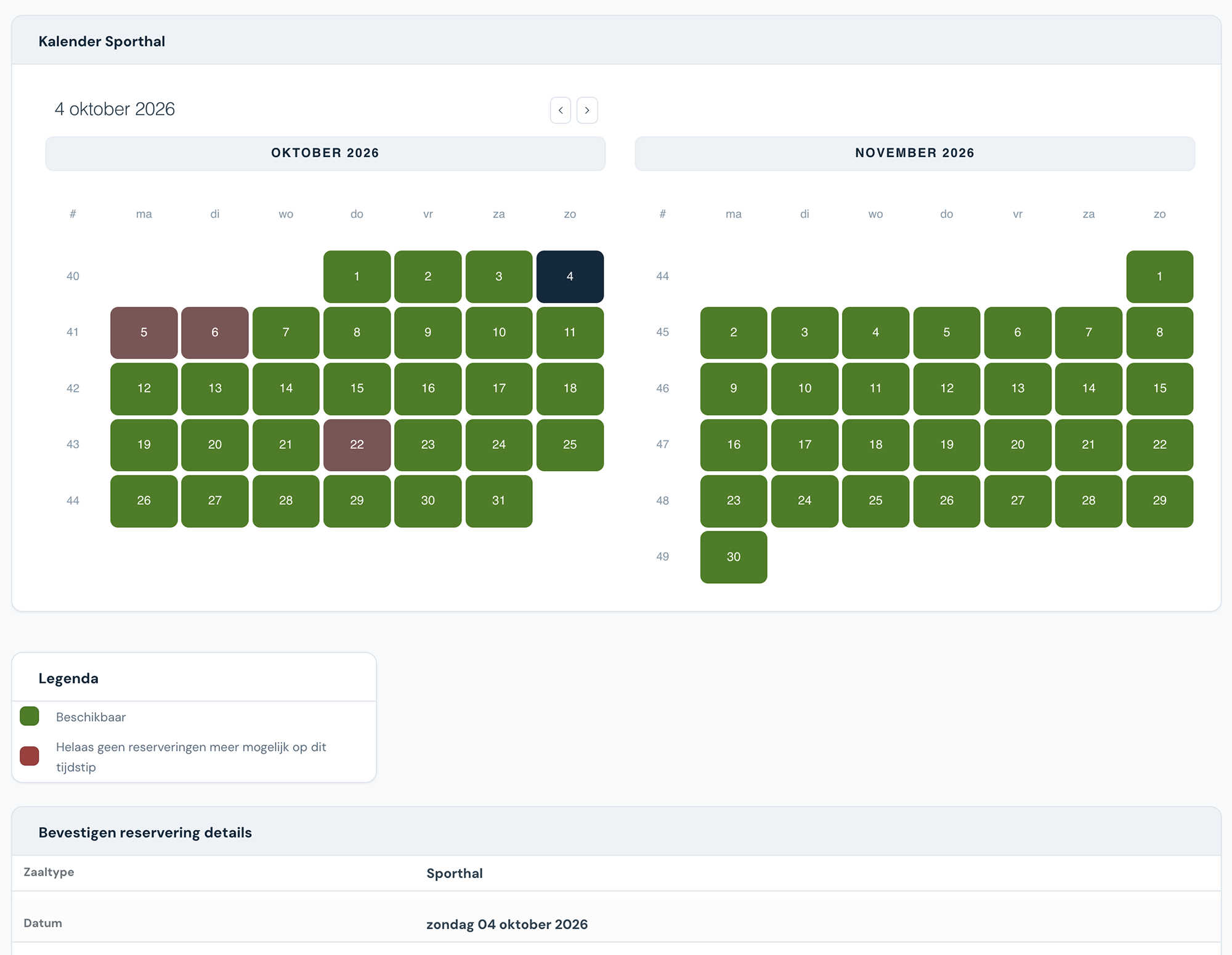 Reservering in de demo voor multifunctionele ruimtes