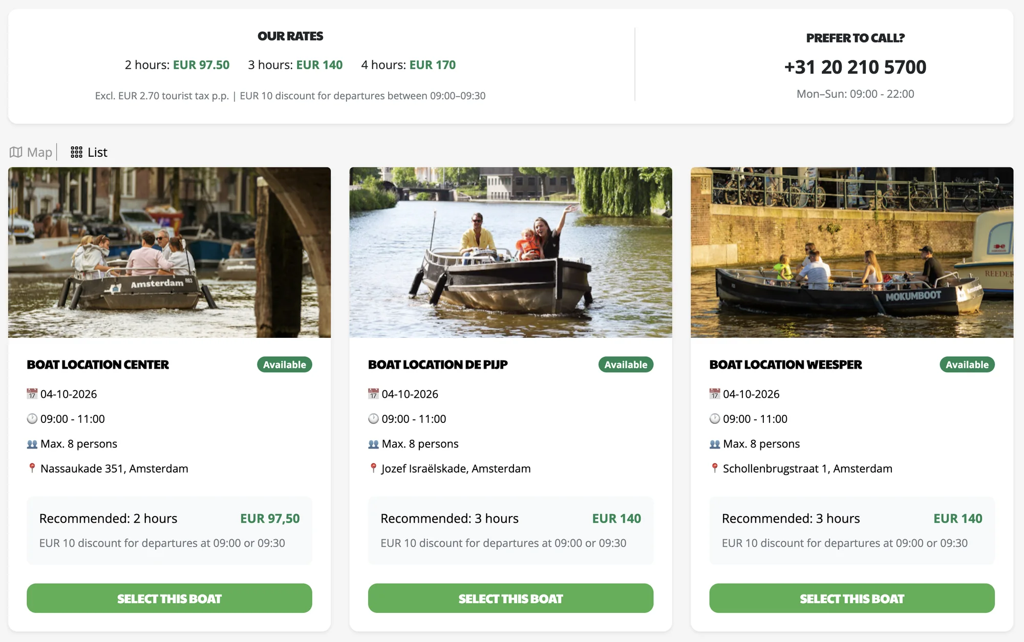 Reservering in de demo voor (boot)verhuur